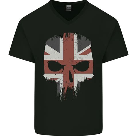 Union Jack Totenkopf Britisch Fitness Biker Flagge Herren V Ausschnitt