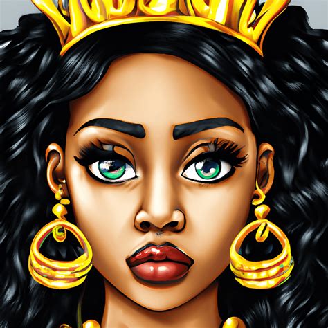 Beautiful Dark Skinned Disney Princess In Gold Crown And Earrings · Creative Fabrica