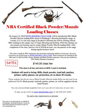 Fillable Online Nra Certified Black Powder Muzzle Loading Classes Fax