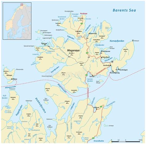 Vector Road Map of North Cape, Norway Stock Illustration - Illustration ...