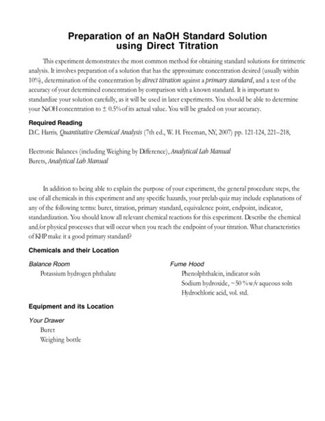 Preparation Of An Naoh Standard Solution Using Direct Titration