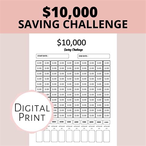 10000 Savings Challenge Printable | Gerald Printable
