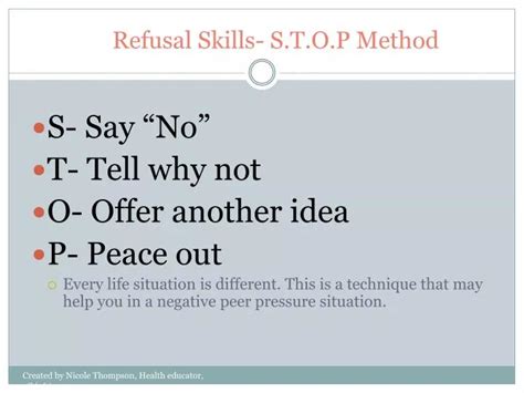 Ppt Refusal Skills Stop Method Powerpoint Presentation Id2516283