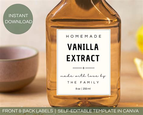 Editable Homemade Vanilla Extract Label Template Printable Gift Sticker