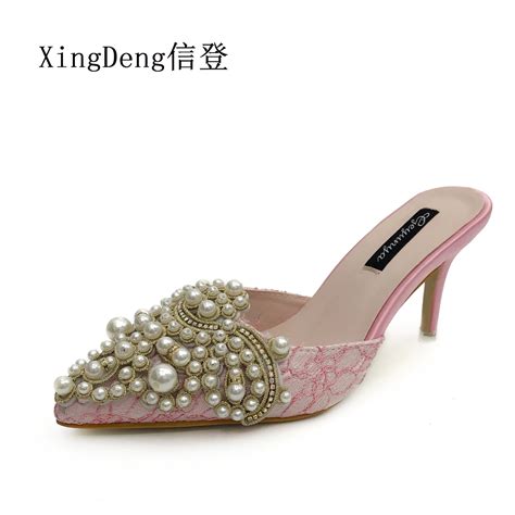 Xingdeng Summer Ladies Design Dress Shoes Women Pearl Rhinestone