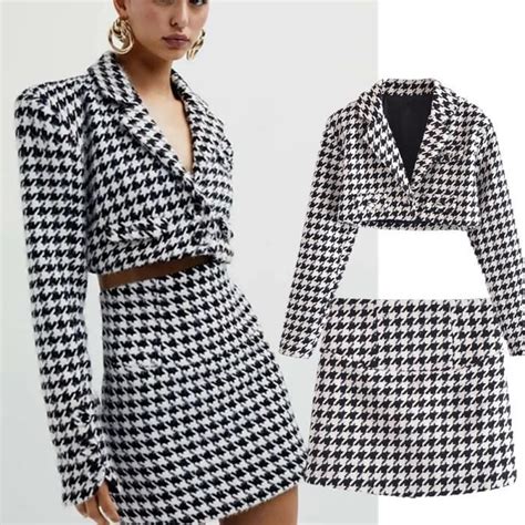 Jupe Ensemble Deux Pi Ces Pour Femme Veste Courte Vintage Pied De