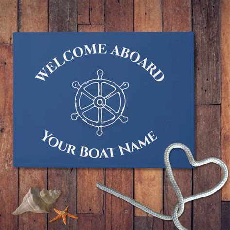 Nautical Custom Boat Name Anchor Wheel Navy Blue Doormat Zazzle