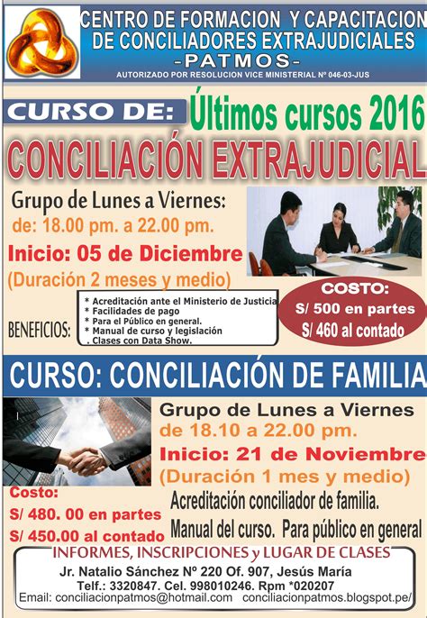 CURSO DE CONCILIACIÓN EXTRAJUDICIAL ÚLTIMOS CURSOS 2016 CENTRO DE