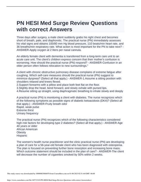 SOLUTION Pn Hesi Med Surge Review Questions With Correct Answers Docx