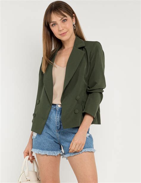 Blazer Alfaiataria Botões Liso Verde Vogabox