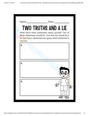 Two Truths And A Lie Worksheets