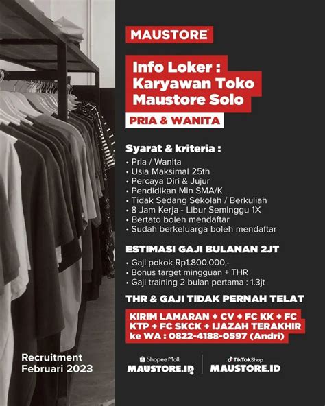 Lowongan Kerja Februari 2023 Karyawan Toko Mau Store Di Solo INFO