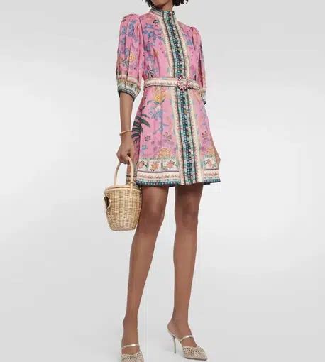 Zimmermann Ginger Buttoned Mini Dress In Pink Multi Size Au