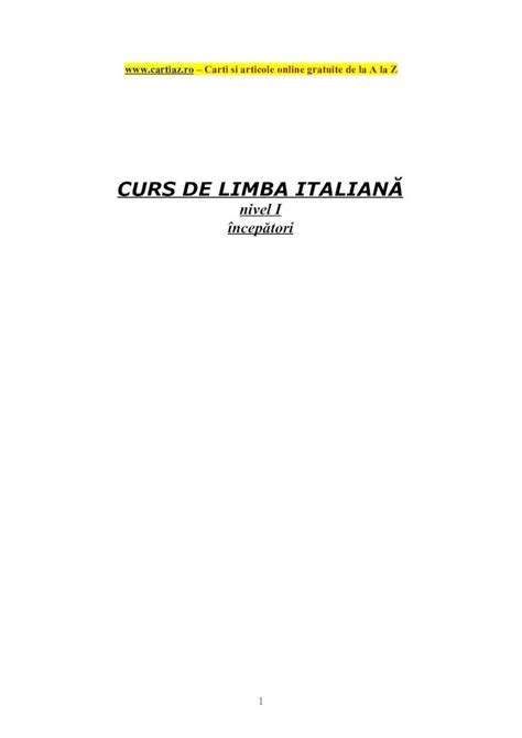 PDF Curs De Limba Italiana Nivel I Incepatori DOKUMEN TIPS