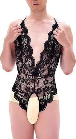 Men S Sheer Lace Lingerie Bodysuit Floral Sissy Thongs Leotard Sleeveless Singlet One Piece