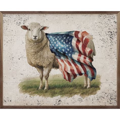 The Holiday Aisle Distressed Patriotic Sheep Flag Left Framed On Wood