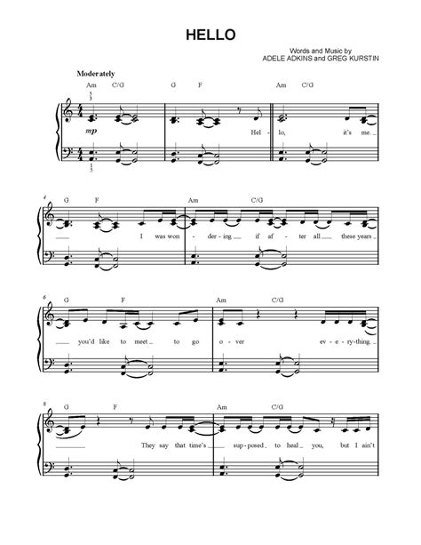 Adele Hello Piano Sheet Music Printable PDF Download Digital Music ...