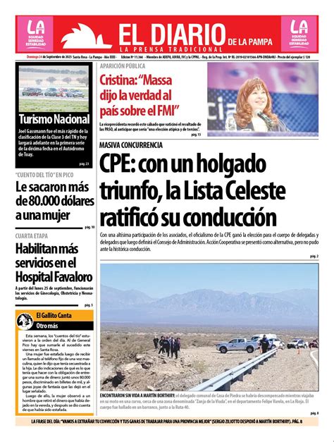 Tapa De El Diario En Papel Domingo 24 De Septiembre De 2023 El