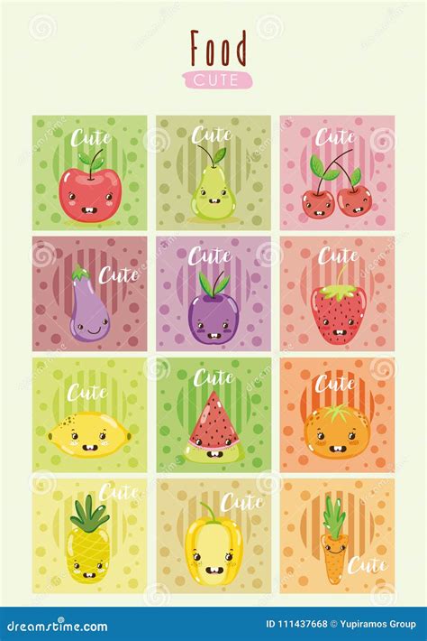 Desenhos Animados Bonitos Do Kawaii Dos Frutos Ilustração do Vetor