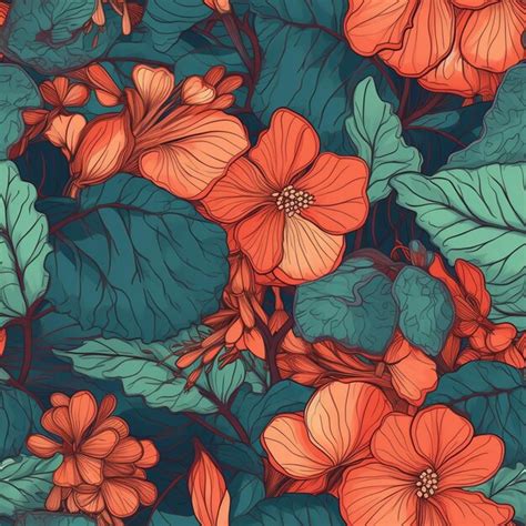 Premium Photo Seamless Pattern With Orange Flowers On A Blue Background