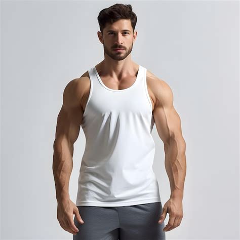 Premium Photo A Man In A White Tank Top Stands In Front Of A White