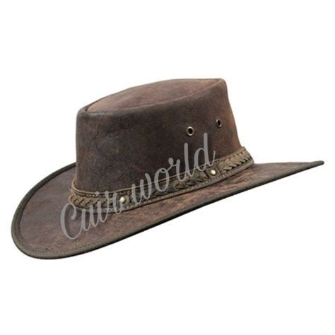 Crushable Dark Brown Cow Leather Hat Cuir World Cowboy Hats