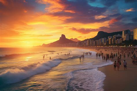 Sunset At Copacabana Beach Rio De Janeiro Brazil Ipanema Beach In