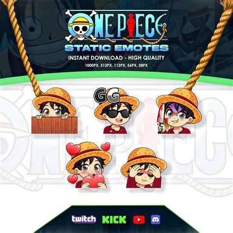 Monkey D. Luffy Emotes Bundle One Piece Emotes for Discord, Twitch