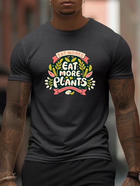 Eat Plants Print T Shirt Tees Men Casual Short Sleeve T Temu Canada