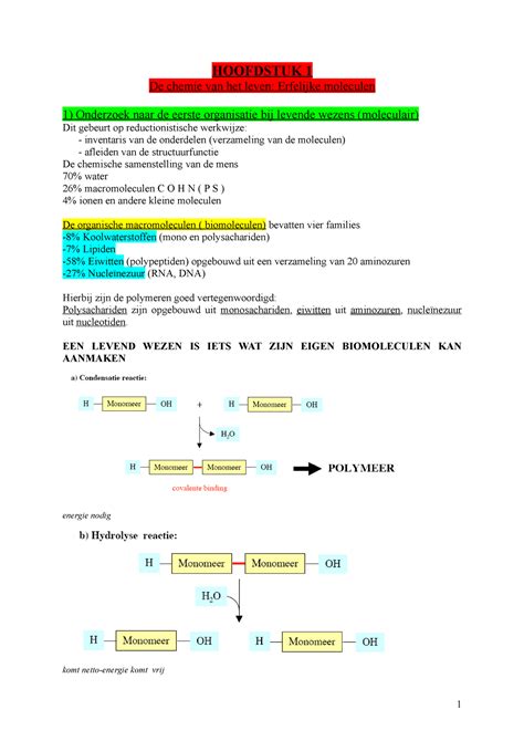 Biologie 2012 Samenvatting HOOFDSTUK 1 De Chemie Van Het Leven