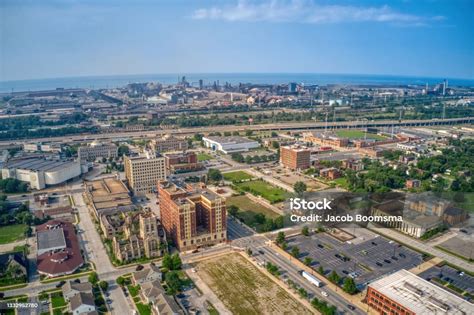 Aerial View Of Downtown Gary Indiana And Its Steel Mill Stock Photo