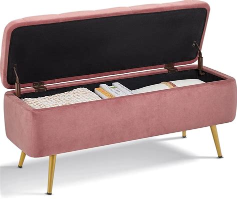 Modern Pink Storage Ottoman Bench Folding Tufted Button Living Room And