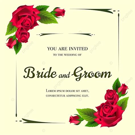 Wedding Invitation Design With Red Roses On Yellow Background Template