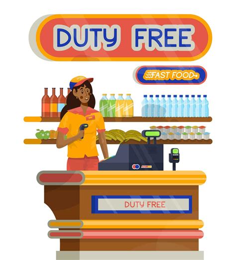 Vector illustration of Duty Free Shop and cafe in an airport or