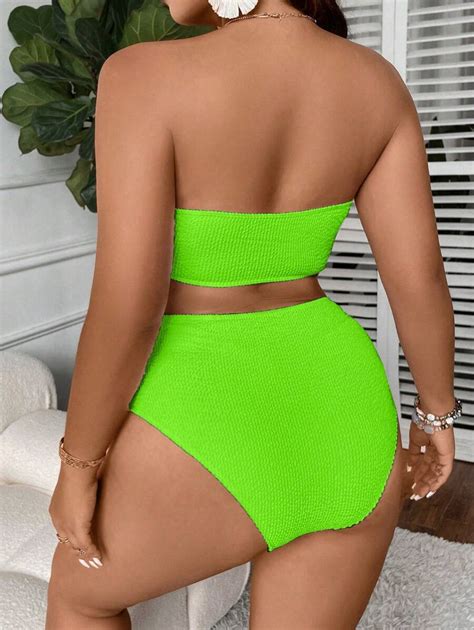 SHEIN Swim Chicsea Conjunto De Bikini Bandeau Sexy De Talla Grande Para