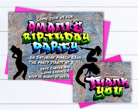 Hip Hop Birthday Editable Invitation Dance Party Invite Girl Etsy