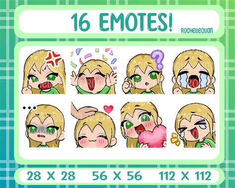 Kawaii Chibi Green Blonde Emotes For Streaming Twitch Discord Vtubers Etsy