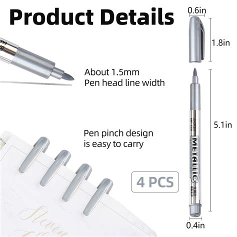 Silver Metallic Marker Pens 4 Pcs Shiny Highlight Marker Pens