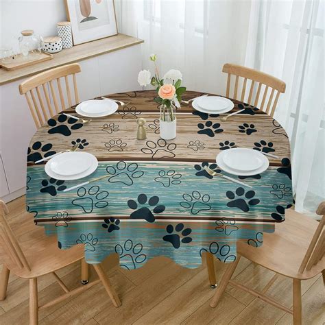 Decorlovee Dog Paw Print Round Tablecloth 60 Inch Rustic