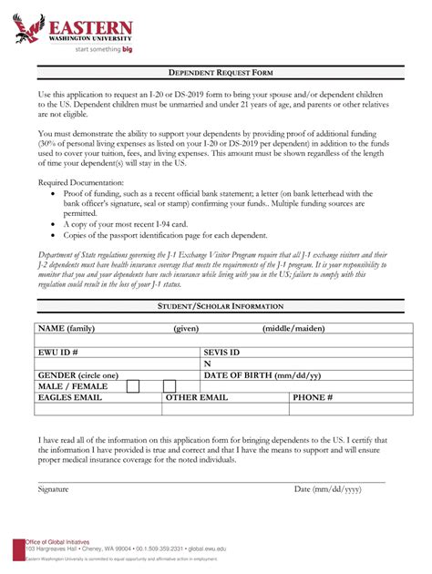 Fillable Online Dependent Brequestb Form For I Or Ds Ewu