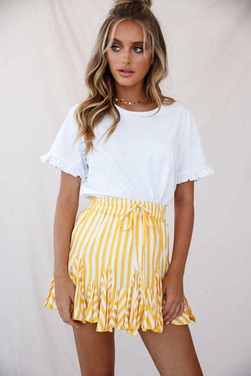 Shop The Robyn Pleated Striped Mini Skirt Yellow Stripe Selfie Leslie