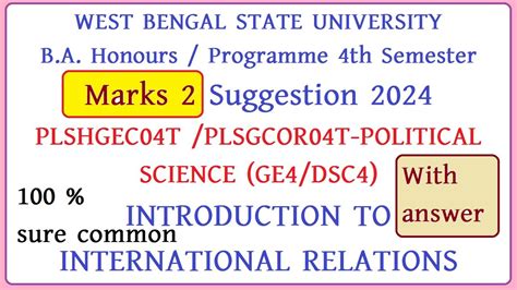 Wbsu Ba Honours Programme 4th Semester POLITICAL SCIENCE GE DSC4 Marks