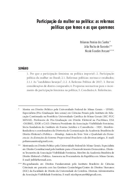 Pdf Participação Da Mulher Na Política As Reformas Políticas Que