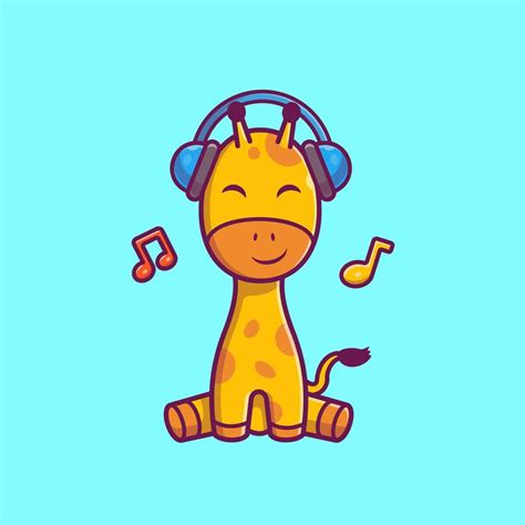 Cute Giraffe Listening Music With Headphone Cartoon Vector Icon