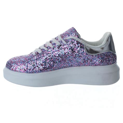 New Womens Ladies Lace Up Glitter Sparkly Trainers Sneakers Chunky Platform Size Ebay