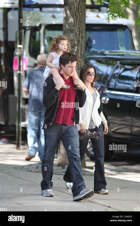 Jason Bateman Carries His Daughter Francesca On His Shoulders While Walking With His Wife