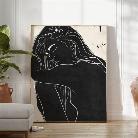 Black Abstract Nude Art PRINTABLE Abstract Wall Art Female Nude Line