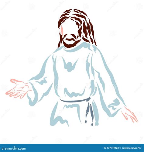 Jesus Teaches People Or Helps Them The Lord With A Outstretched Hand Stock Illustration