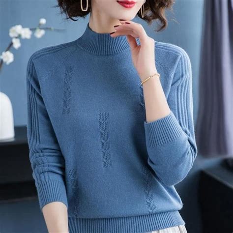 Pull pull à col roulé et manches longues pour femme pull tricoté