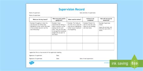 Supervision Record Young People And Families Case File Recording Template